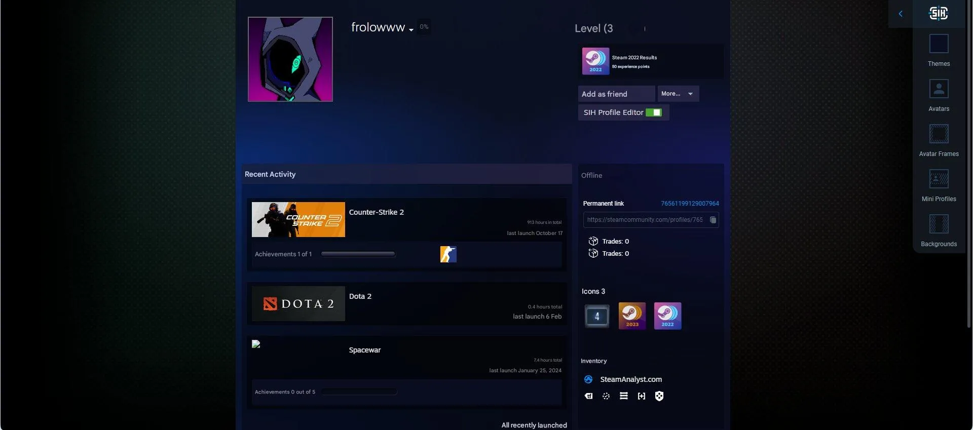 CS269  PRIME ENABLED | 900+ Hours | Operation Broken Fang Coin | Global Offensive Badge | 4 LVL STEAM | NATIVE MAIL